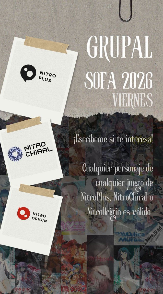 MiyukiDere_'s tweet image. ¡Buenos días! Si son de Colombia, me alegra anunciarles que estamos organizando un grupal de Nitroplus para SOFA 2026.

Buscamos reunir a todos los personajes posibles de Nitroplus y Nitro+Chiral. Si tienen cosplays de Nitroplus, pueden escribirme.

#Nitroplus #SOFA #cosplay