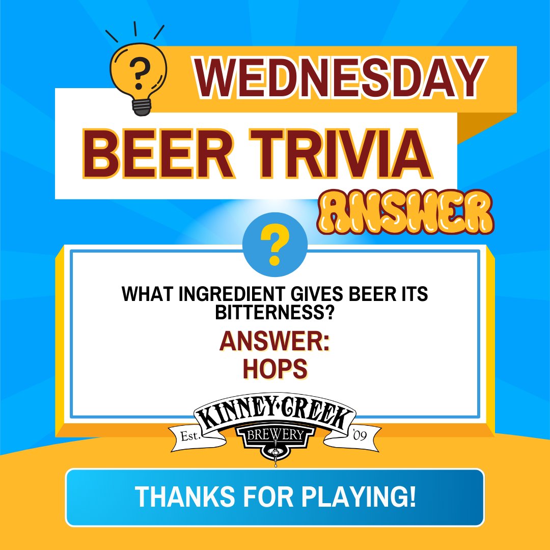 🐪 Hump Day Beer Trivia – Answer Time! 🍺

The ingredient that gives beer its bitterness is… HOPS! 🌿
Check out our selection of HOPPY beers on tap today!

#HumpDayTrivia #BeerTrivia #DrinkLocal #BreweryFun