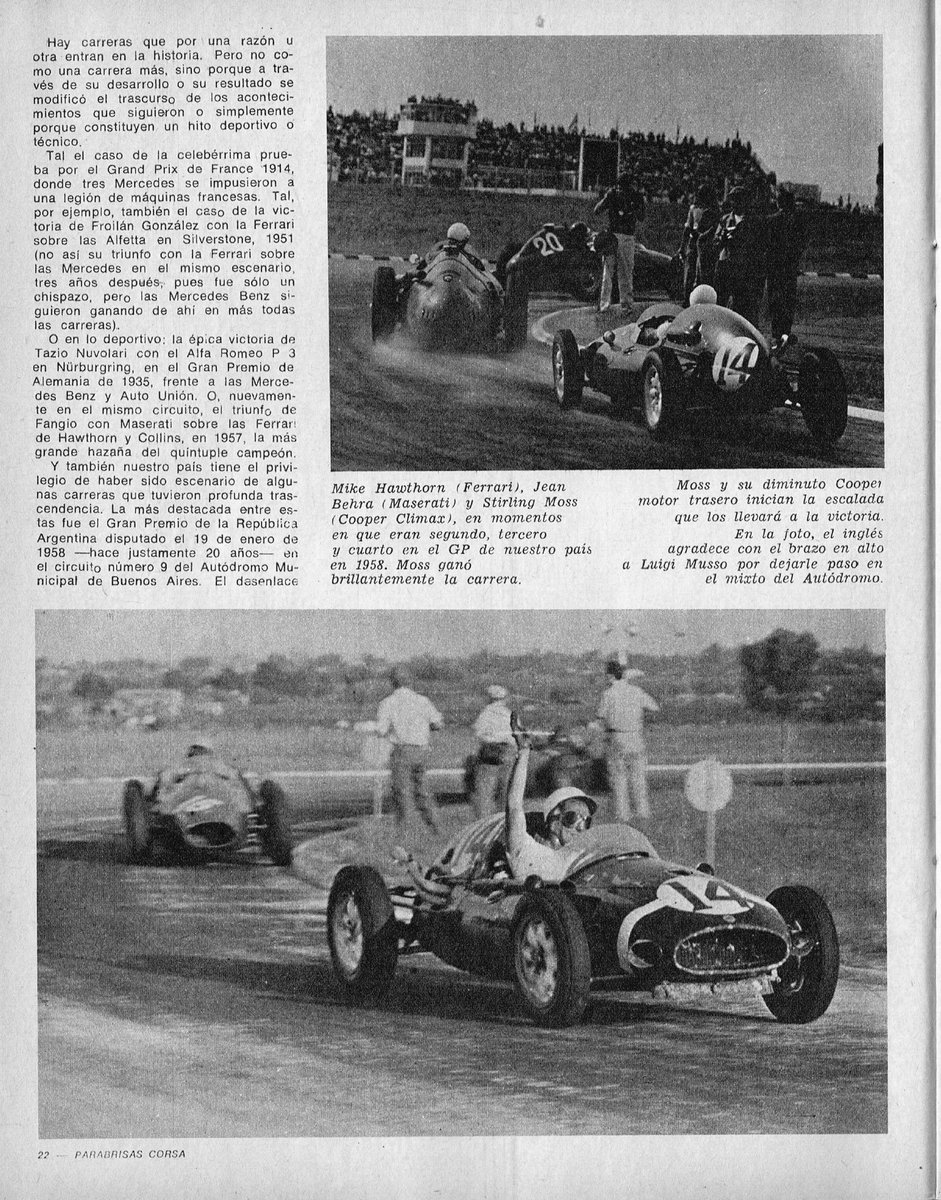 PatoG82's tweet photo. ⌛️ En 1958 no existía revista Corsa. En 1978, al cumplirse 20 años de la primera carrera ganada por un auto con motor trasero, publicaba:
🏁 UN TRIUNFO QUE CAMBIÓ LA HISTORIA DE LA TÉCNICA GRAND PRIX 🏁
#RevistaCorsa #StirlingMoss #GPArgentina #ArgentineGP https://t.co/RKpVtC4Bs6