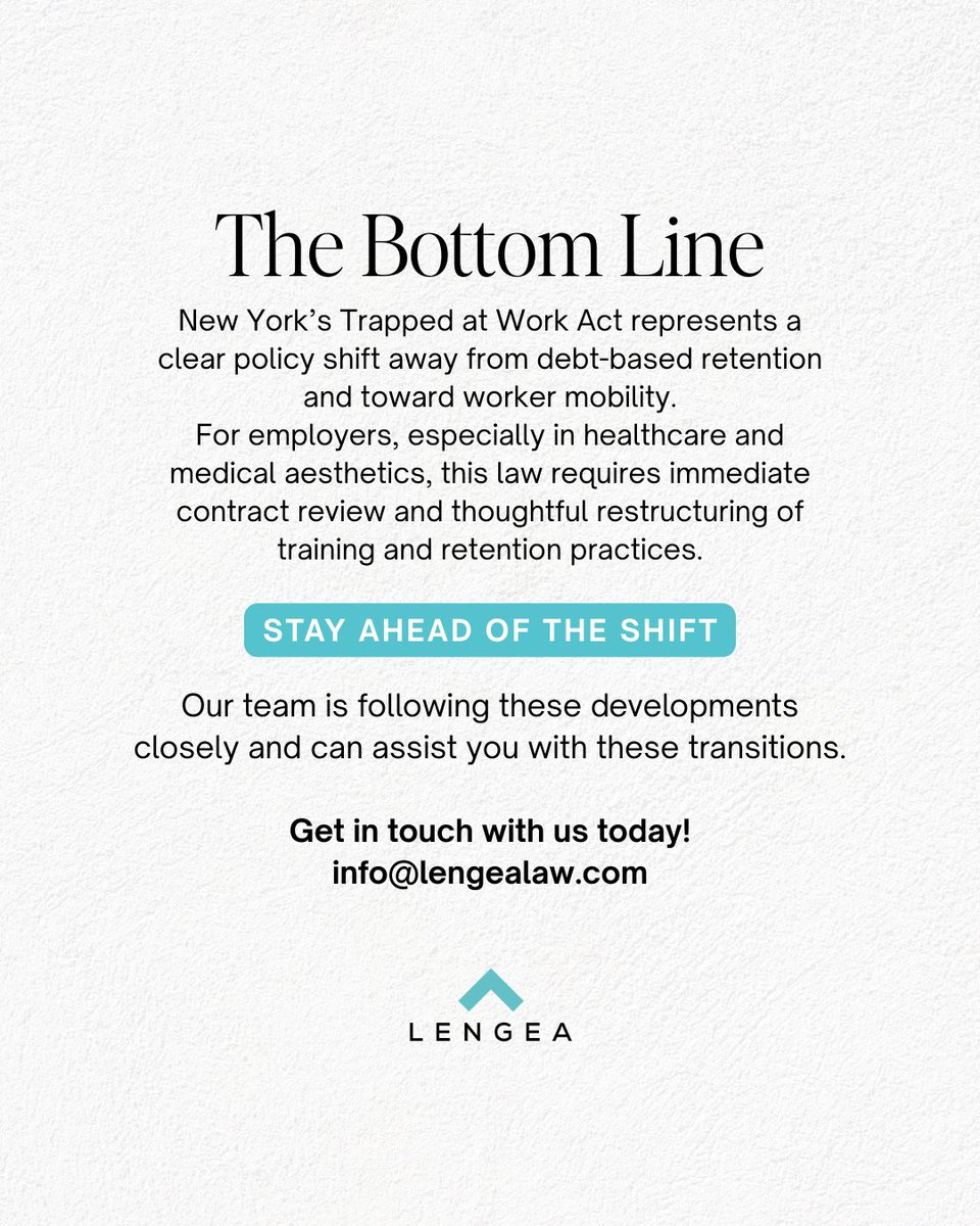 New York’s new “Trapped at Work” law adds important employee protections and new compliance considerations for employers. Understanding how it applies now can help avoid unnecessary risk.
Read here:
lengealaw.com/new-yorks-new-…
#NewYorkLaw #HealthcareCompliance #LengeaLaw