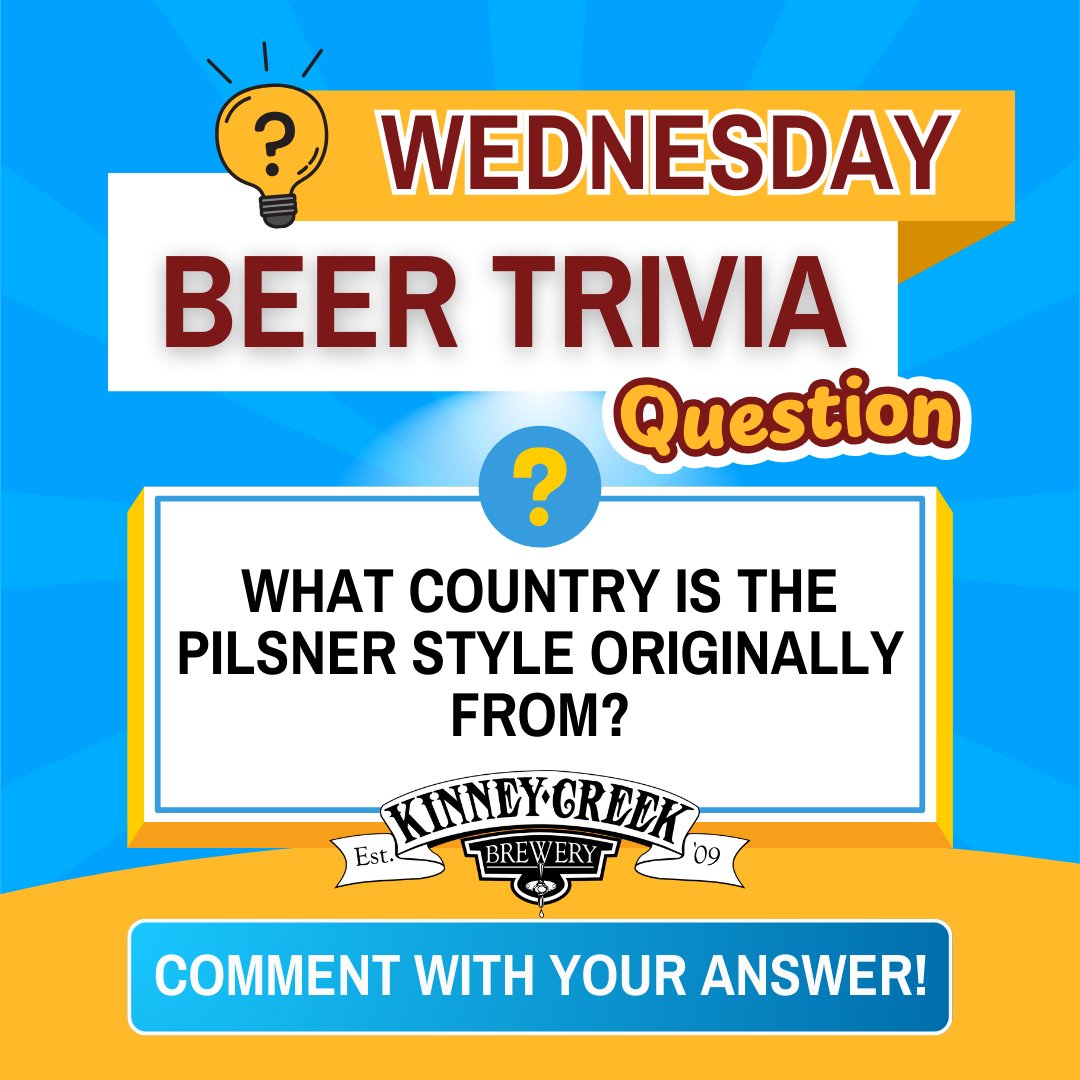 Hump Day Beer Trivia!
Midweek means it’s time to test your beer knowledge.
Question: What country is the pilsner style originally from? 
Drop your guess below and we’ll reveal the answer later today!

#HumpDayTrivia #BeerTrivia #Pilsner #CraftBeerFun #BreweryLife