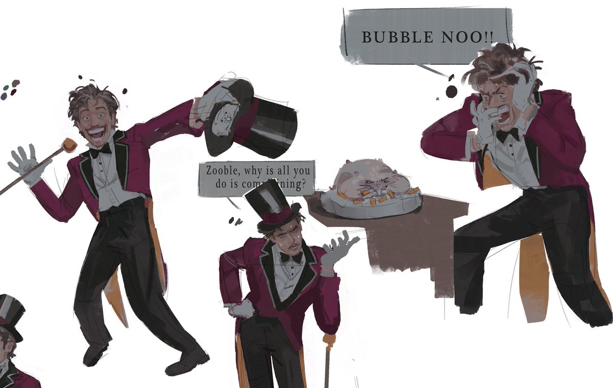 Some human Caine doodles I did a while back. I randomly had the idea of Bubble being an unhinged, menace of a hamster - getting into Caine's ashtray to eat the cigarette butts 😂😂😂 - I have since come up with yet more ideas for human bubble...please send help... #tadc