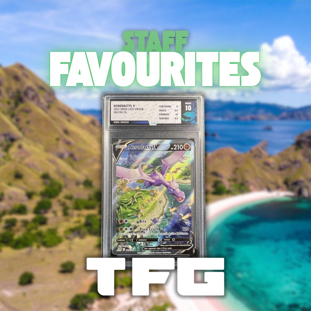 Cards that showcase other Pokémon going about their day as part of the artwork are always beautiful to look at and this Aerodactyl V card is no exception.

#Pokemon #TCG #Aerodactyl #LostOrigin #TreeFrogGrading