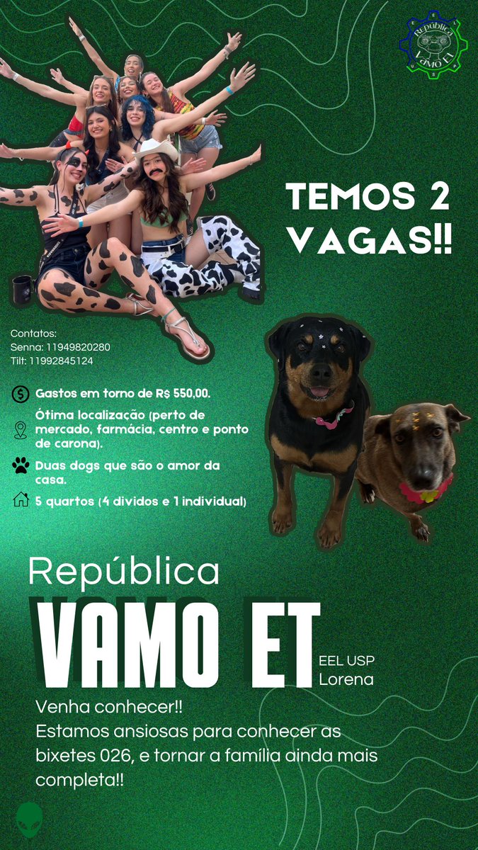 a_lanisss's tweet photo. Passou na EEL USP, e agora?
A nossa república Vamo ET está com DUAS vagas para 2026!!
Venha nos conhecer e viver essa fase incrível em Lorena ao lado de pessoas que vão deixar essa experiência bem mais acolhedora e sensacional!!
#eelusp #usp #república #lorena https://t.co/doWXizVDfT