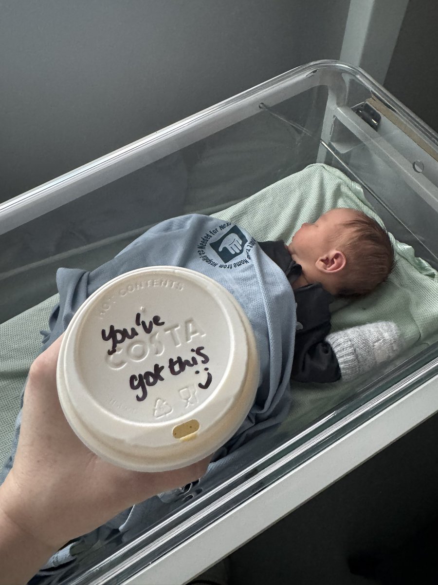 LaurenKetchley's tweet photo. @CostaCoffee You are so sweet! This was written on my husband @garyketchley coffee before we take our son home! 💙💛 https://t.co/a77rztKLd4