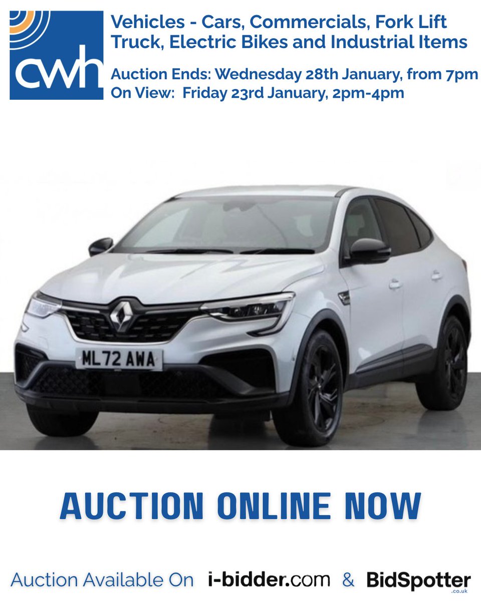 CWHAuctioneers's tweet photo. Ends from 7pm on Wednesday, 28th January

View and bid here: https://t.co/w2BzdrhOnW

#auction #ossett #carauction #vanauction #forklifttruck #electricbikes #mobilityscooter  #tools #housebricks #ringmainunit https://t.co/5rGOqrXiZM