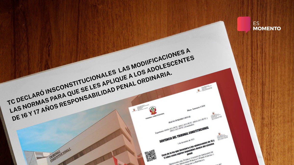 EsMomento_pe's tweet photo. Saludamos la sentencia del Tribunal Constitucional peruano que pone un alto al populismo penal y recuerda que la seguridad no se construye vulnerando derechos. Las y los adolescentes no son adultos y deben ser tratados desde un sistema de justicia que proteja, eduque y reintegre. https://t.co/coeYO4Gvhk