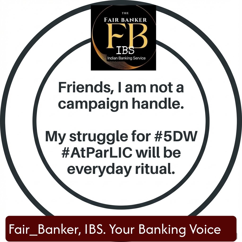 Fair_Banker's tweet photo. #NewProfilePic
I am NOT a campaign day tweeter.
I live for my vision, everyday.
I tweet till done.
All who are on the same page, join me. True activists rise flag 🚩
@idesibanda
@isaurabhshukla
@AISBOF
@CBOAofficial
@bankaffairs
@AuditByPriya
@alashshukla
#ATParLIC
#5DW https://t.co/eNb05JJu8n
