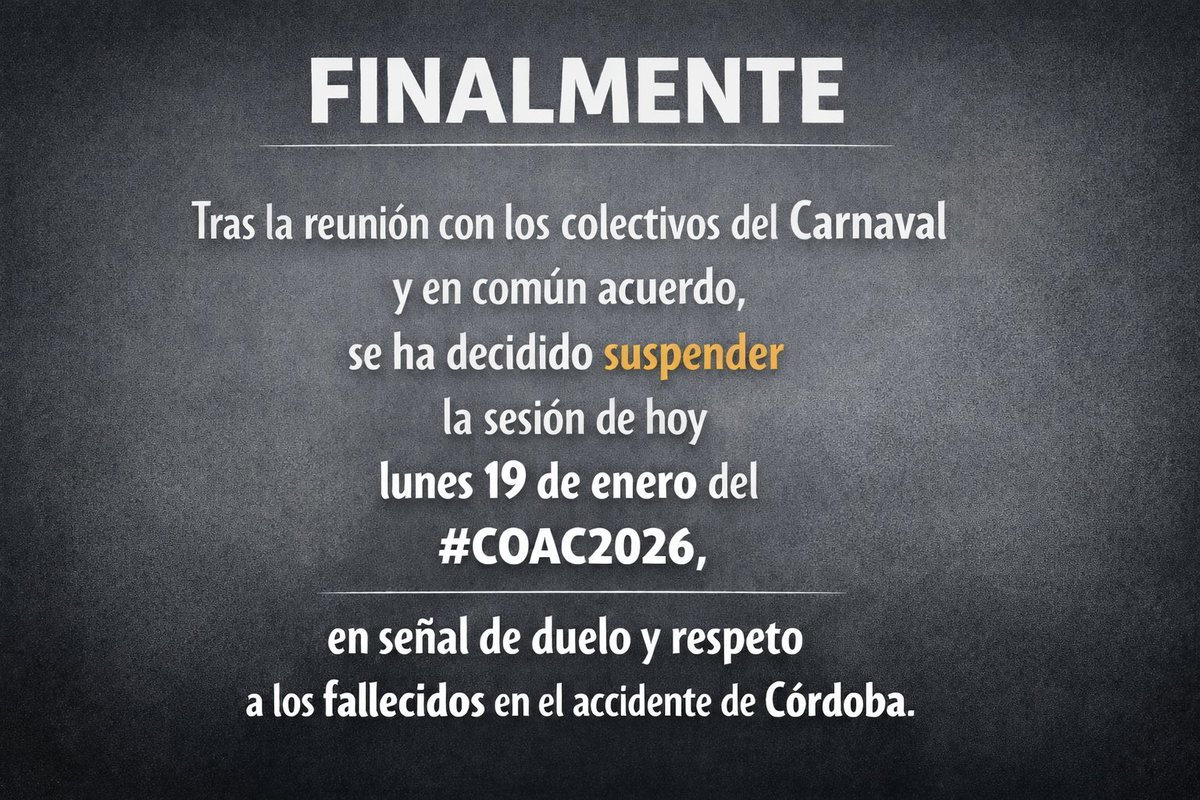 CarnavalCadizTV's tweet photo. El Ayuntamiento comunica que se suspende la sesión de hoy https://t.co/v6fUj20vSa