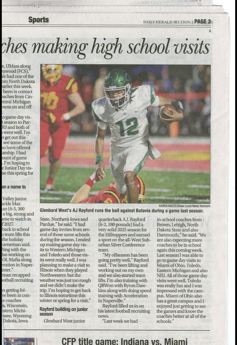 AJRay21's tweet photo. Thank You so much @EDGYTIM for mentioning me in this article @dailyherald 

@CoachChris_Roll @CoachBigPete @ChiPlayerWatch @DeepDishFB @nexgenscouting @sixstarfootball @AllenTrieu @TomLoy247 @SWiltfong_  @Bryan_Ault @QBHitList @qbwon @HitterFootball https://t.co/NsmsR7cosO