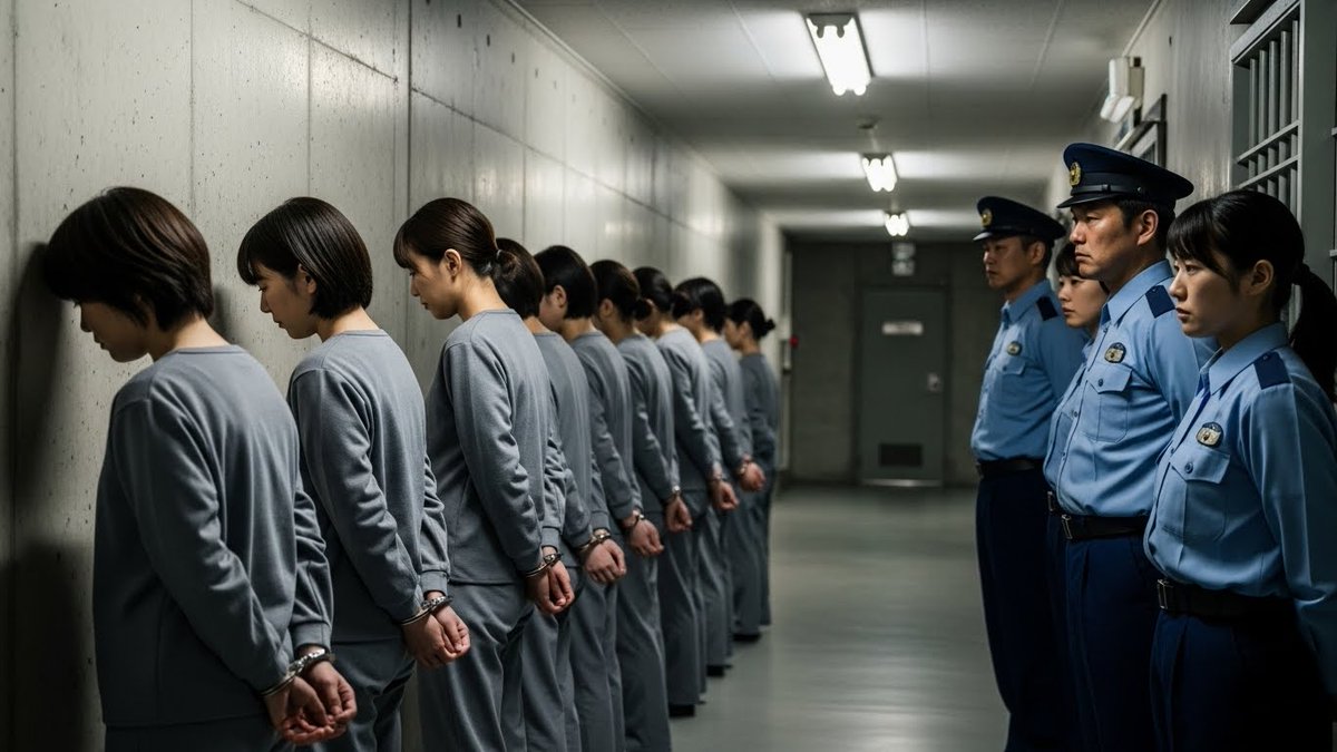 AiPrison's tweet photo. 女子刑務所に着いて一人ずつ身体検査を受けてその間、壁を向いてずっと後ろ手に拘束されたまま。惨め。 https://t.co/5UWOWSSRn0