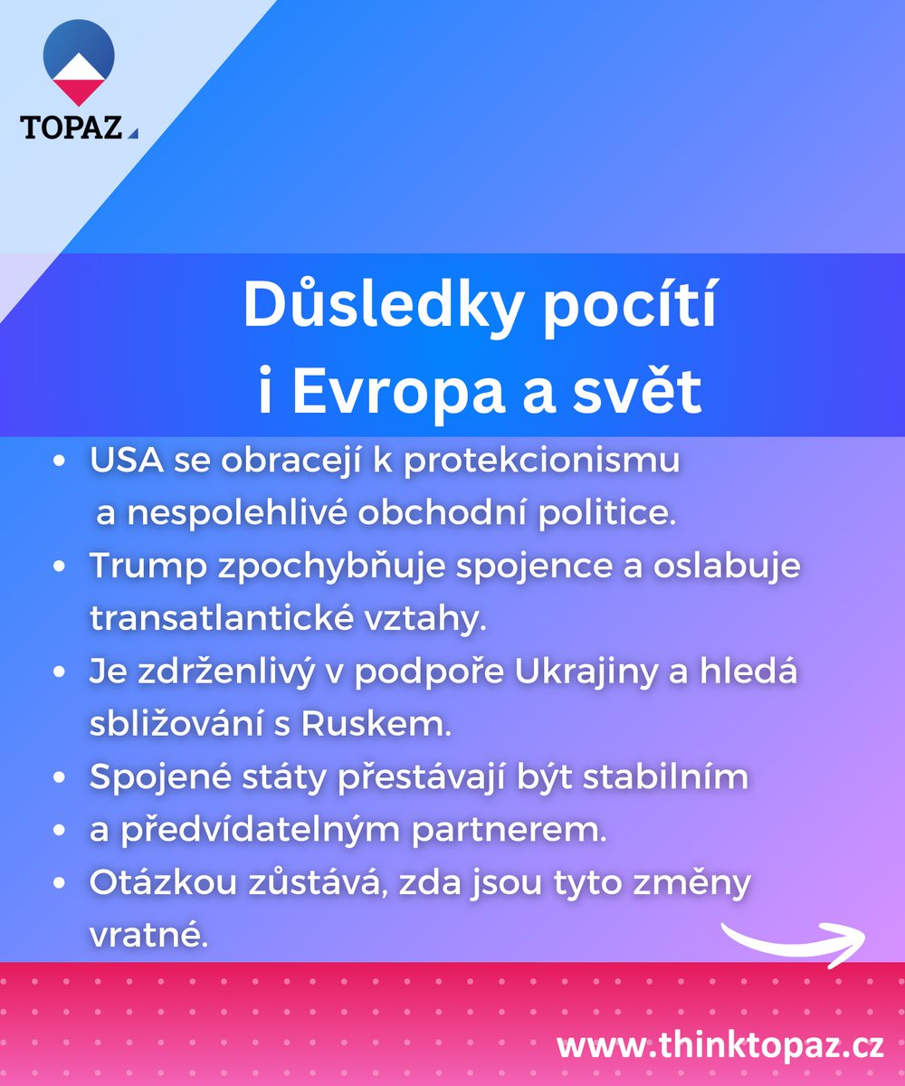 TOPAZcs's tweet image. 🇺🇸 Návrat Donalda Trumpa do Bílého domu není návratem do roku 2017.

Druhé funkční období přináší zásadní změnu fungování moci, oslabení institucí a posun k vládnutí založenému na osobní loajalitě. Co to znamená pro americkou demokracii?

🔗 thinktopaz.cz/2025/11/11/dai……