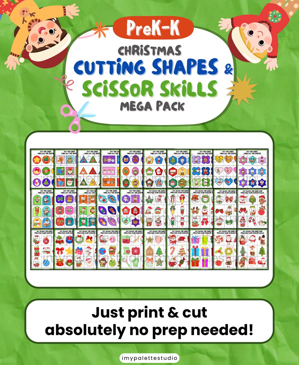 imypalettex's tweet photo. 🎅Download Christmas fine motor cutting pages for Pre-K–K daily practice ✂️

AVAILABLE NOW ON TPT
🔗 https://t.co/L7IuMBpRMO

#TPT #imypalettestudio #DailyPractice #PreKKindergarten #ScissorSkills #FineMotorDevelopment #HolidayWorksheets https://t.co/jTeyp8guK6
