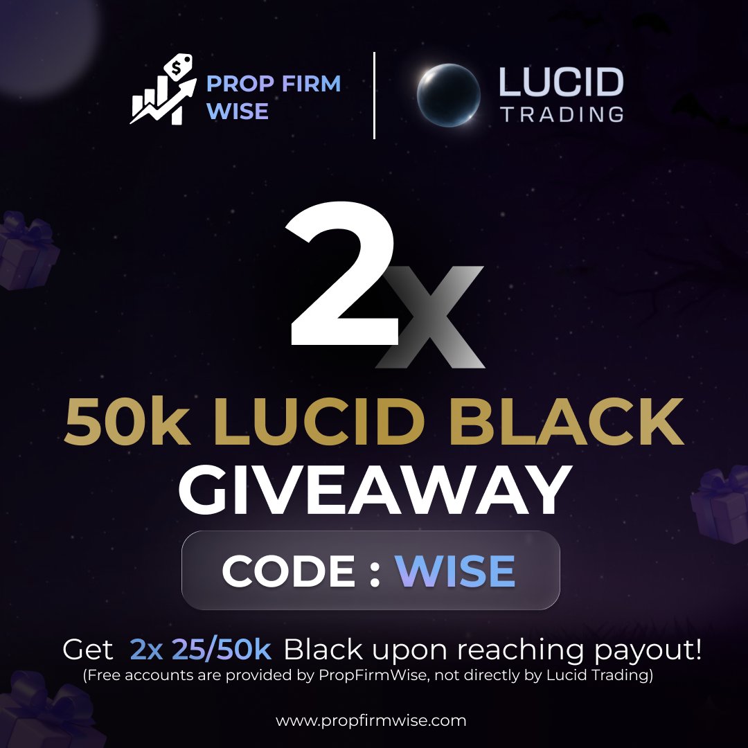 🚨 LUCID BLACK GIVEAWAY 🚨

We’re giving away 2× $50K Lucid Black

How to enter:
1. Join our Discord (required): discord.gg/pfw
2. Follow us &amp; <a href="/TradingLucid/">Lucid Trading</a> 
3. Like, comment &amp; retweet this post

⏰ Winner announced in 48 hours