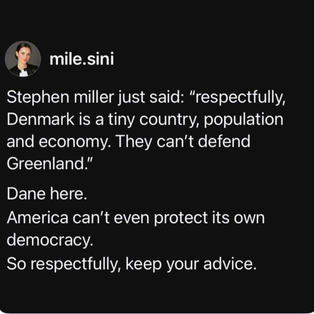 AnnieForTruth's tweet image. Greenland is protected by 32 NATO countries, D-ass Stephen Miller!