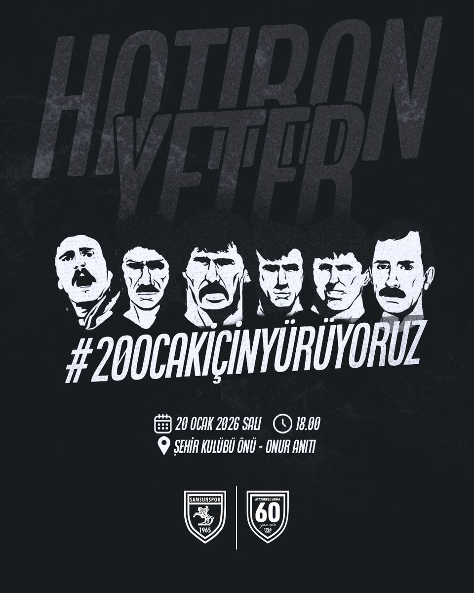 20 Ocak 1989…
Takvimler ilerledi ama o gün Samsun’da hiç geçmedi.

Samsunspor’umuz;
futbolcularını, teknik ekibini ve hayallerini o yolda bıraktı.

Bu yürüyüş; bir anma, bir vefa, bir şehir sözüdür.
Büyük Samsunspor taraftarını bu sessiz yürüyüşe davet ediyoruz.

Nuri Asan,