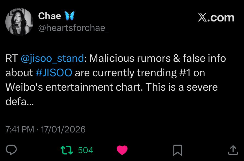 heartsforchae_'s tweet photo. @TheePopCore Shoutout to everyone who retweeted and spread the hashtag #PROTECTJISOO. I’m glad they are now aware of this and taking legal action. Protect our artists at all costs. We love you Jisoo https://t.co/MNqZs8wcMz