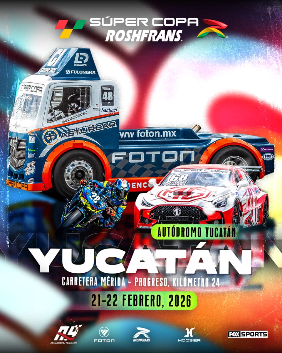 El Camino Comienza En Yucatán🏁

Los motores de la Súper Copa <a href="/RoshfransMX/">Roshfrans</a> se encenderán en el <a href="/AutodromoYuc/">Autódromo Yucatán</a>, prepárate para alimentar tu pasión‼️

🏆Fecha 1 📅22 de Febrero📍Autódromo Yucatán

#SuperCopaRoshfrans #SCYucatán #SúperCopaRoshfransYuc #AlimentamosTuPasión
