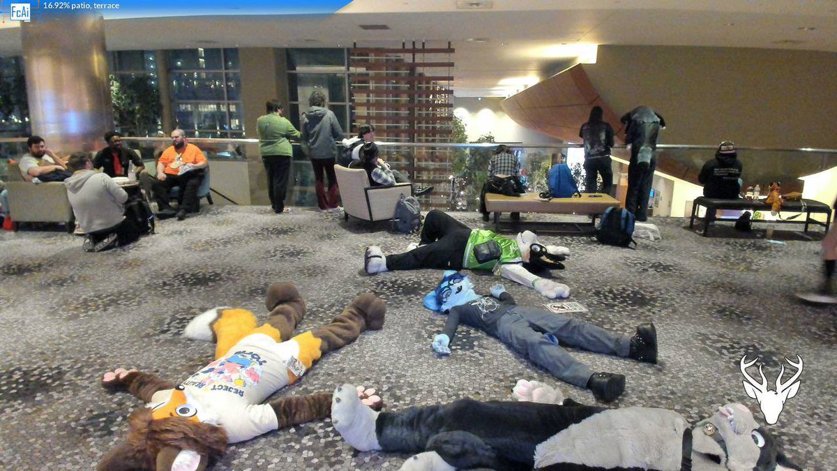 FairfoxLibrary's tweet photo. Little known fact: When the con is over, all the fursuits immediately run out of battery and just flop to the ground, as seen here: https://t.co/U1dVAOd49e