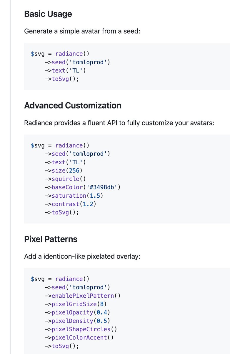 New PHP library.

tomloprod/radiance: PHP library designed to generate beautiful, deterministic mesh gradient avatars from any string. 

Same input always produces the same unique avatar: perfect for user profiles, identicons and more. github.com/tomloprod/radi…