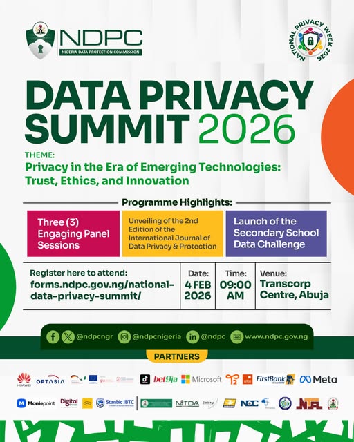 ndpcngr's tweet photo. As part of activities to mark National Data Privacy Week 2026, the Nigeria Data Protection Commission (NDPC) is hosting the Data Privacy Summit 2026.

Theme: Privacy in the Era of Emerging Technologies: Trust, Ethics, and Innovation https://t.co/aVnb6n242G