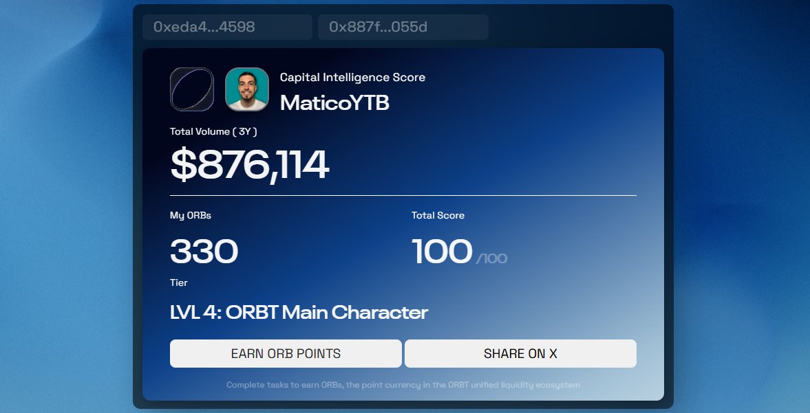 MaticoYTB's tweet image. Encontrei aqui um Airdrop parecido com o GWEI!🪂

Conecte a carteira na @ORBT_Protocol e veja seu histórico on-chain, colete seu pontos depois.

O airdrop é especulativo, mas a campanha de pontos ORBs é retroativa, baseada no histórico on-chain dos últimos 3 anos nas redes EVM.