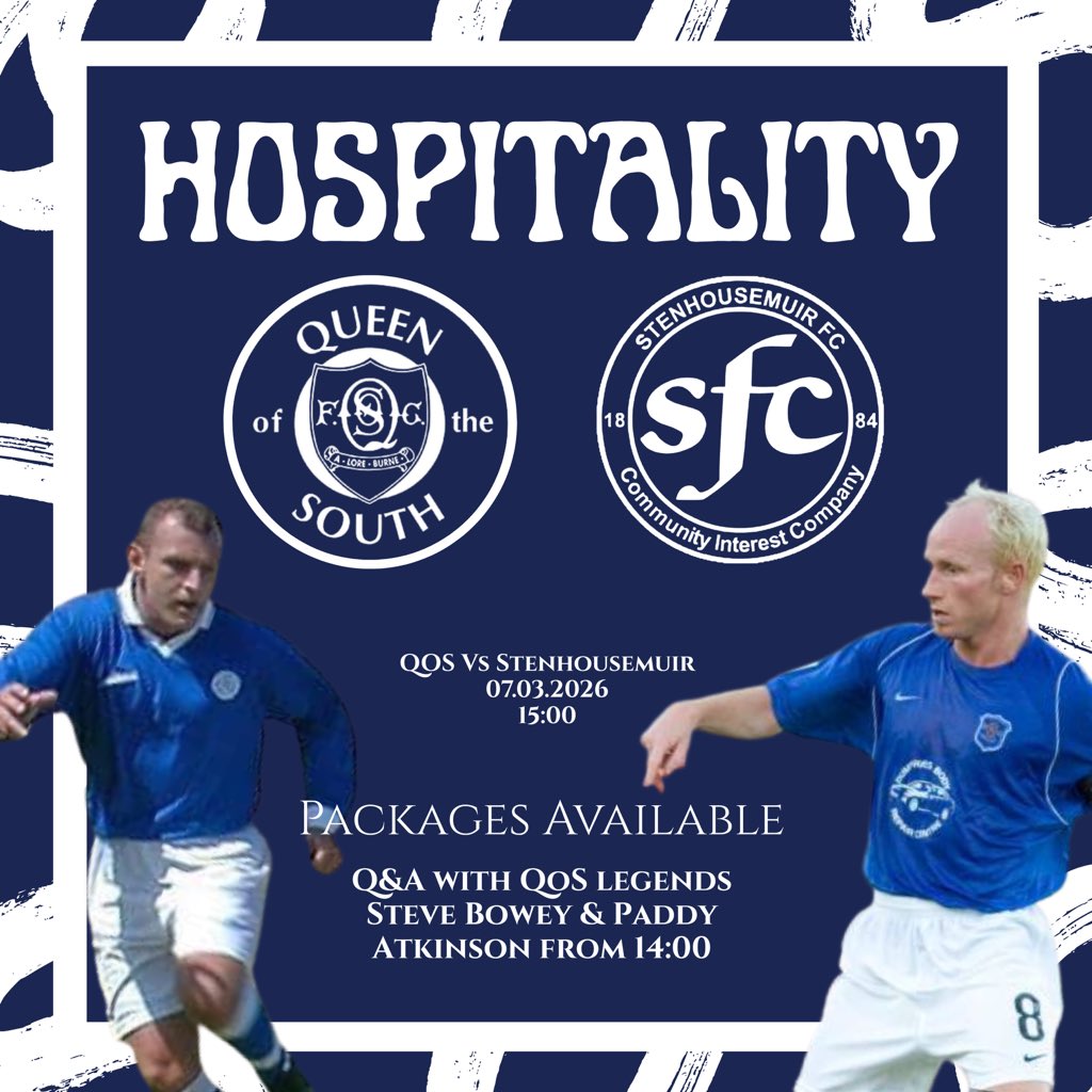 🥂 Hospitality at Palmerston!

We’re delighted to announce that Doonhamer icons Steve Bowey and Paddy Atkinson will be gracing the Palmerston hospitality prior to our Wmatch with Stenhousemuir on 7th March

Bowey and Atkinson will take part in a Q&amp;A before our William Hill League