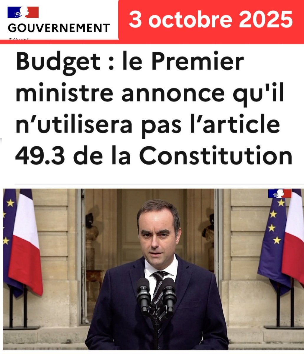 f_asselineau's tweet photo. 🤮 SANS PAROLE ET SANS HONNEUR

▪️3 octobre 2025
Le nouveau PM Lecornu annonce qu'il n'utilisera pas l'article 49.3 de la Constitution pour faire voter le Budget.

▪️19 janvier 2026
Lecornu annonce qu'il va utiliser l'article 49.3 de la Constitution pour faire voter le Budget
- https://t.co/Kuw9iVPRog