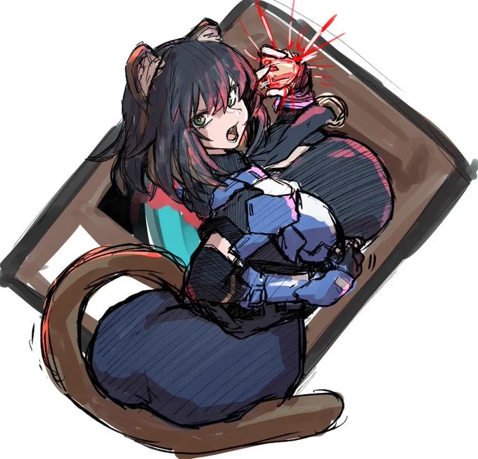 skeb wip 下書き+カラーラフ。 この後服がはじけ飛びます。