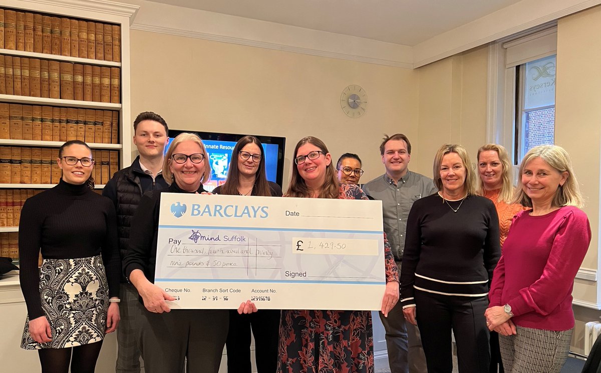 legaleagleIP's tweet photo. As a firm, throughout 2025, we raised £1,429.50 for Suffolk Mind as our chosen charity of the year.

We are grateful to Fiona and the rest of the Suffolk Mind team for taking the time to support and educate our staff.

#charity #Suffolkmind https://t.co/BB5FnlbqHx