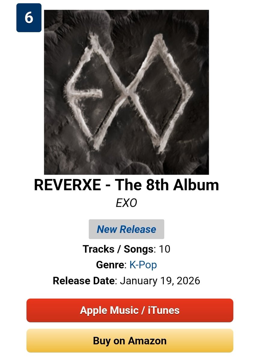 USEXOLUNION's tweet image. REVERXE  - THE 8TH ALBUM - EP by EXO @weareoneEXO is #6 on iTunes top 100 albums [all generes] chart! 💪🔥

📢Keep buying USA 🇺🇸 

music.apple.com/us/album/rever…