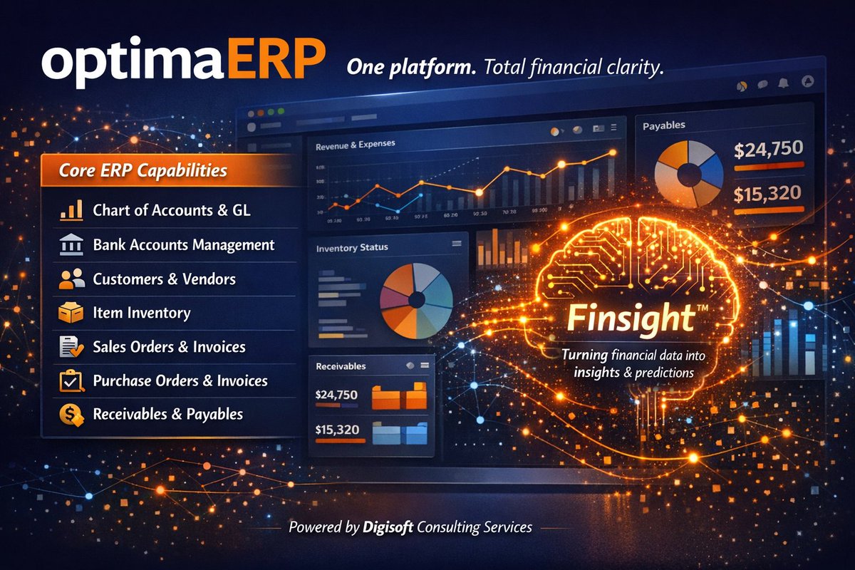 digisoftke's tweet image. Most ERPs record data.
optimaERP delivers insight.
One ERP with built-in AI for smarter finance.

#ERP #AIinFinance #Fintech #Digisoft
