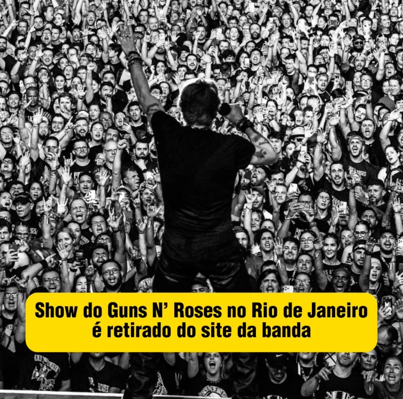 O show do Guns N’ Roses marcado para o dia 10/04 no Rio de Janeiro não está mais disponível no site da banda. A apresentação também não está mais disponível no site da Bilheteria Digital. Até o momento nenhum comunicado foi divulgado e a News segue apurando a situação do show