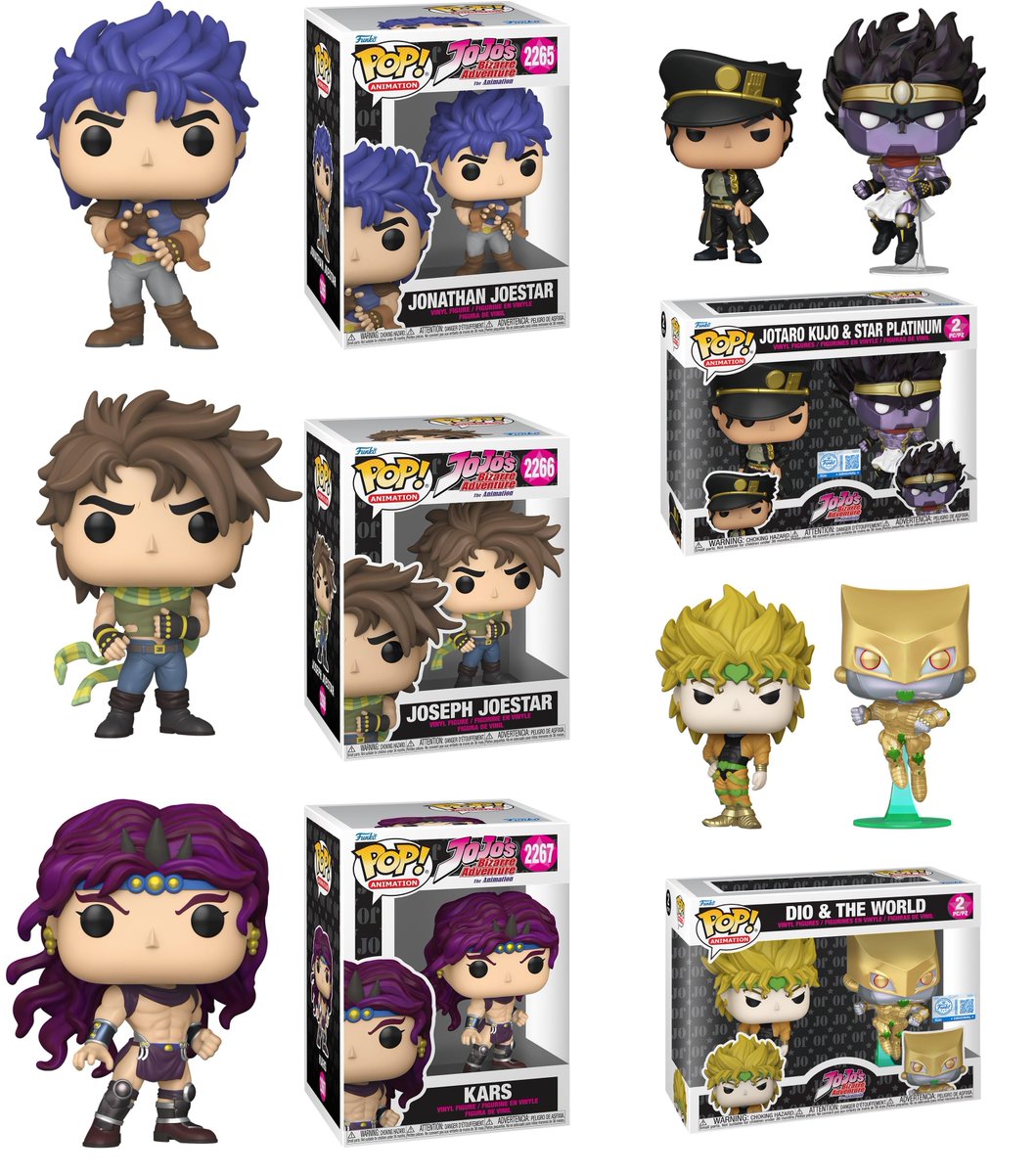 Funko Pop! figures of Jonathan Joestar, Joseph Joestar, and Kars
