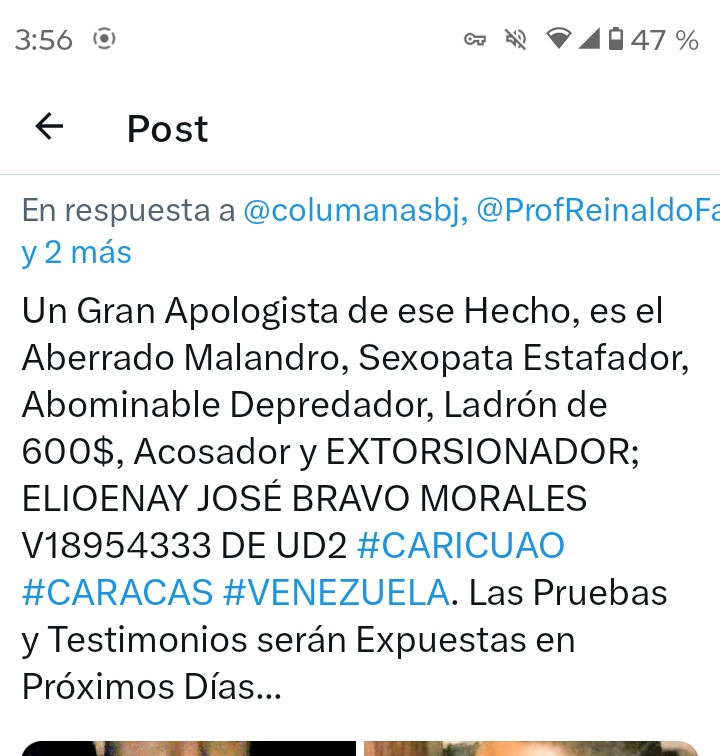 Ingo43726's tweet photo. Estoy siendo difamado y acusado de un grave delito en redes sociales por el sr Efrain Francisco Figueira Gouveia 17160565, asegura que mi sra madre (63 años con condición de salud) fue la persona que idealizo este plan apologista #Caricuao #Caracas #UCV #Catia #Venezuela #Difamar https://t.co/Ni7BLKaL63
