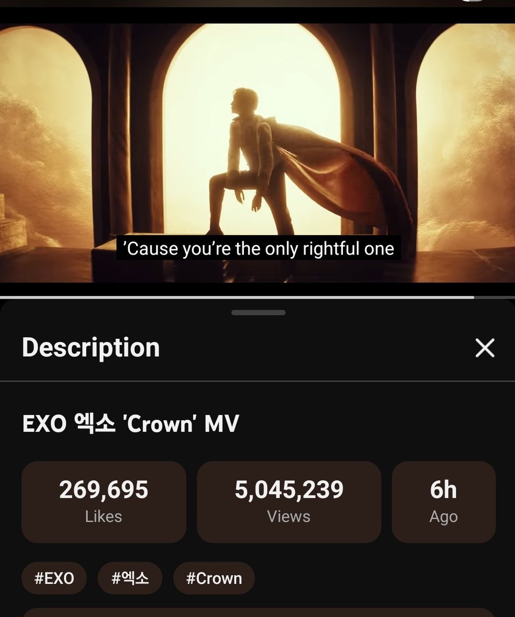 exochartstats's tweet photo. EXO 'Crown' MV surpassed 5 MILLION views on YouTube  👑 

🔗https://t.co/XfWq2zZoGf

#EXO #EXO_Crown @weareoneEXO https://t.co/ckWkmqjlrs