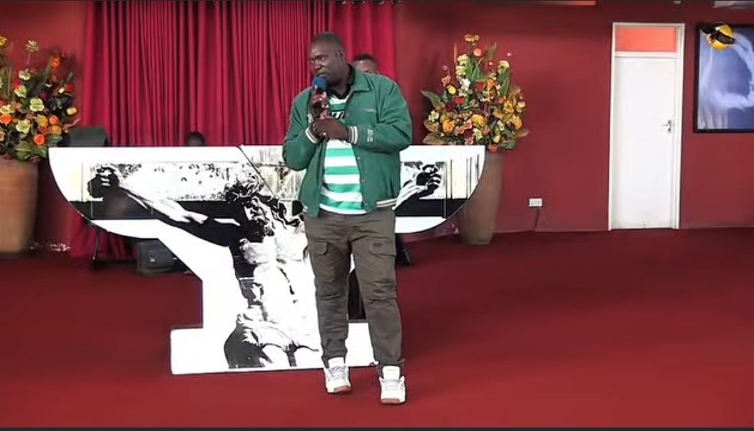 Chief Hwenje sharing his testimony of being healed from cancer at Spoken Word Ministries, Belvedere.