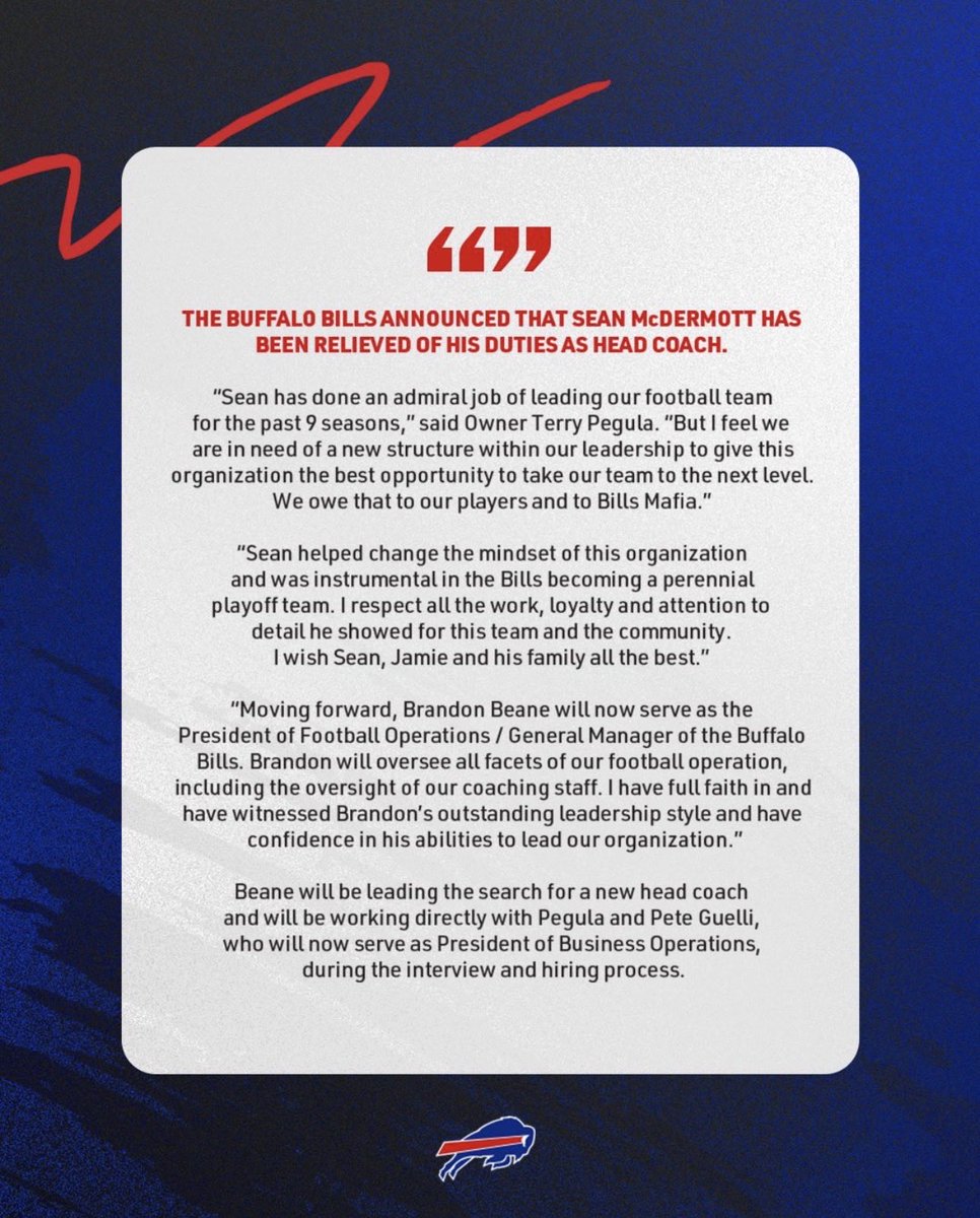 BKDenverSports's tweet image. I have nothing to base this on other than it would be worth exploring, but with the 49ers losing and the Bills firing Sean McDermott, Buffalo should think about reaching out to Kyle Shanahan’s agent, and see if a trade could be considered. #brainstorming 
@guerillasports