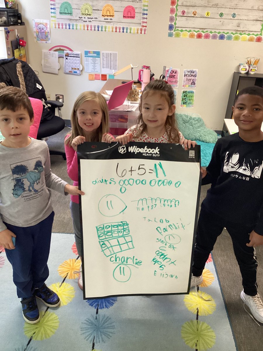 MrsAshleyDice's tweet photo. My 1st grade leaders are using the #BTC framework for mathematical practices to demonstrate the use of a learned addition strategy and explain their reasoning with their peers. Way to go, mathematicians! #BuildingThinkingClassrooms #CollaborativeLearning #PCR3Proud https://t.co/Utl1xv4EDp