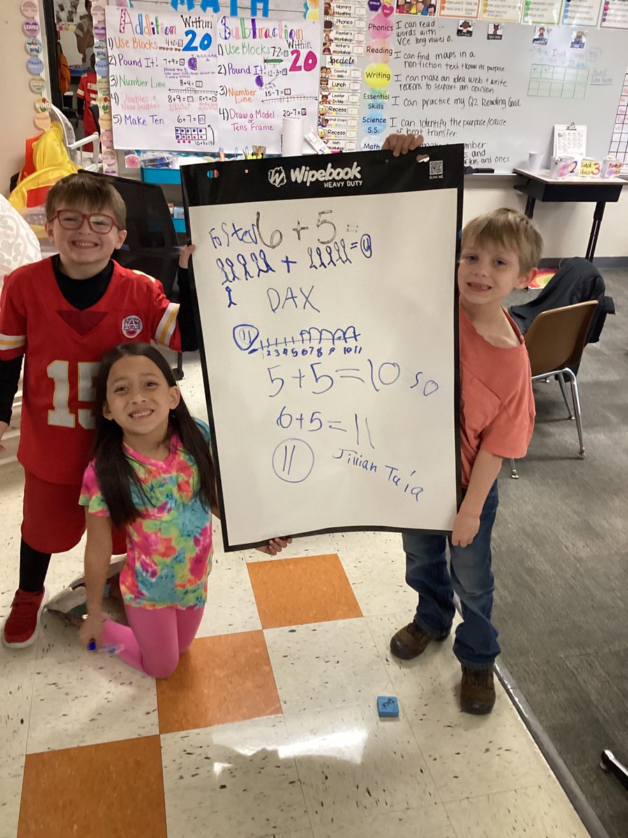 MrsAshleyDice's tweet photo. My 1st grade leaders are using the #BTC framework for mathematical practices to demonstrate the use of a learned addition strategy and explain their reasoning with their peers. Way to go, mathematicians! #BuildingThinkingClassrooms #CollaborativeLearning #PCR3Proud https://t.co/Utl1xv4EDp