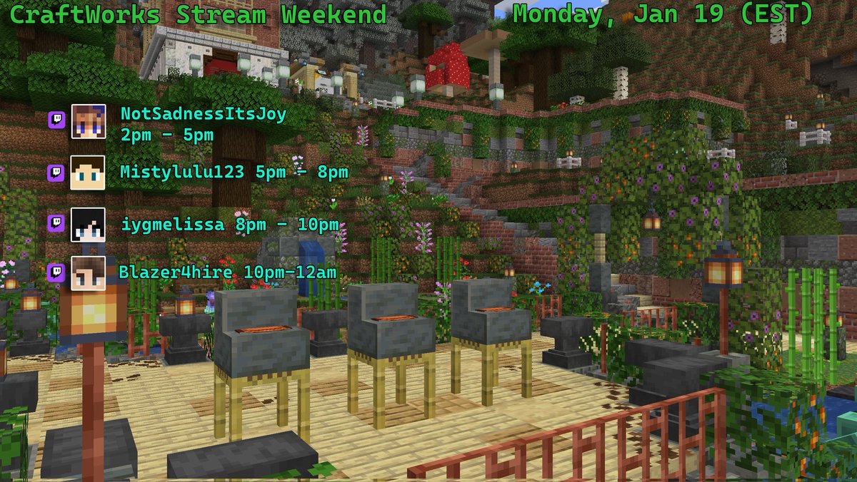 Craftworks Stream Weekend Continues!

Make sure to support who you can today!
(See graphic, times in EST)