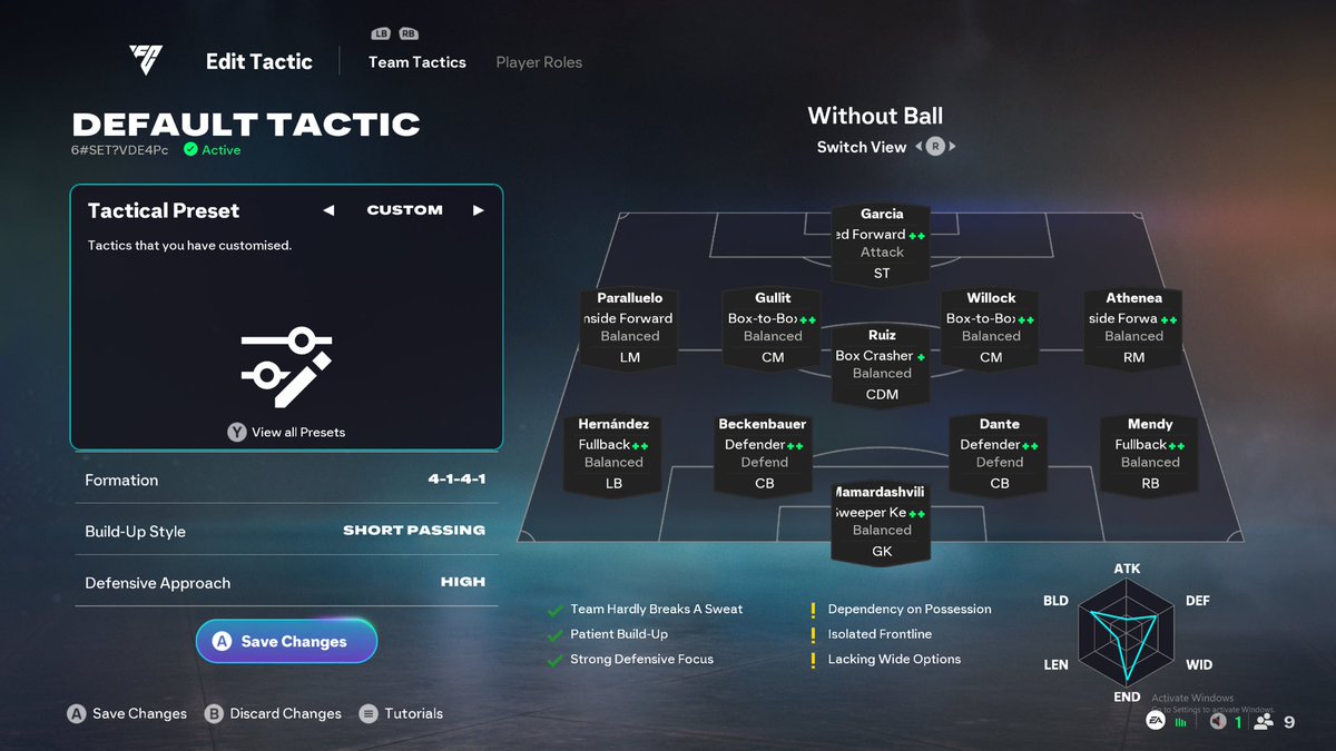 chavzz6's tweet photo. @InceptionXx I think this 4141 tactics is best in the game / Both CMs must ha box to box ++ and CDM must have box crasher + / not ++ , Depth is 65 , short passing ! Code is :- 6#SET?VDE4Pc #EAFC26 https://t.co/clqySVwf8W