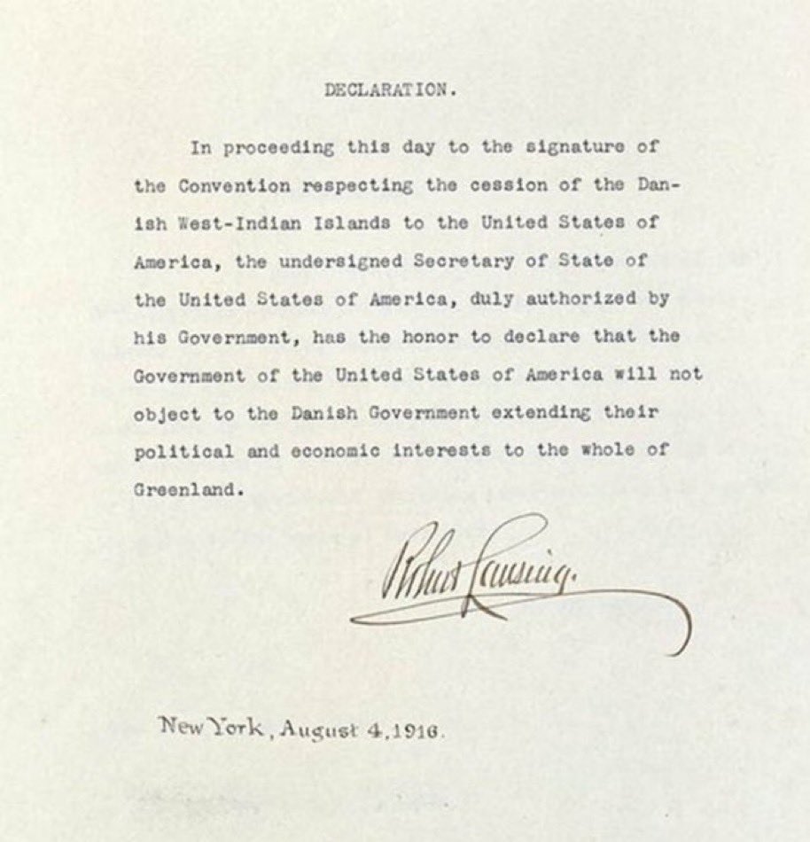 In 1916, Secretary of State Robert Lansing issued a U.S. declaration recognizing Denmark’s authority over Greenland.