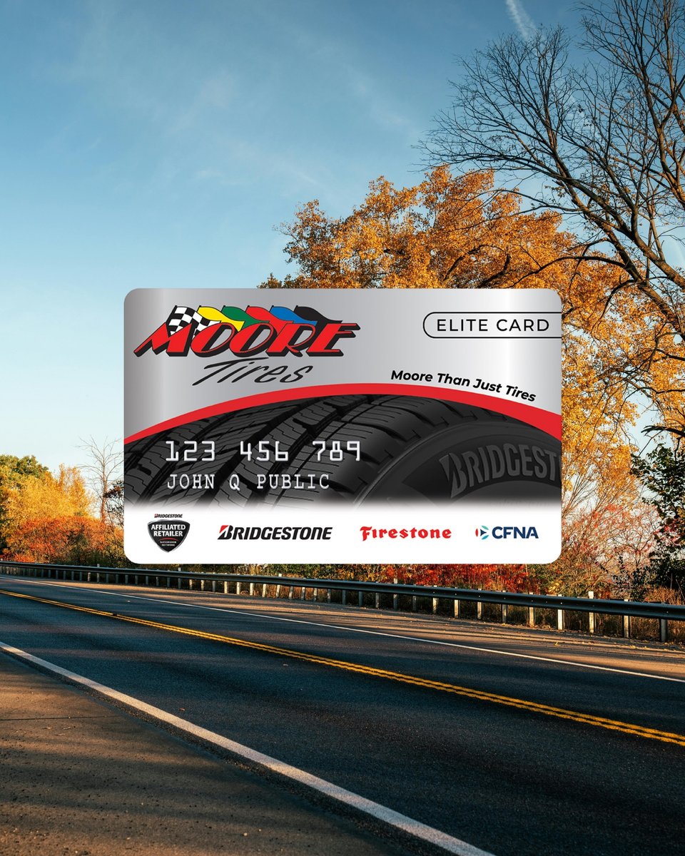 MooreTires1's tweet photo. 🚗💳 Drive smarter with the Moore Tires Elite Card!

Pay for tires &amp; services on your schedule, get exclusive perks, and keep your car road-ready—stress-free.

👉 Stop by Moore Tires today to apply and start enjoying the benefits!

#MooreTires #DriveSafe #CarCareMadeEasy https://t.co/gZDbX6rEID