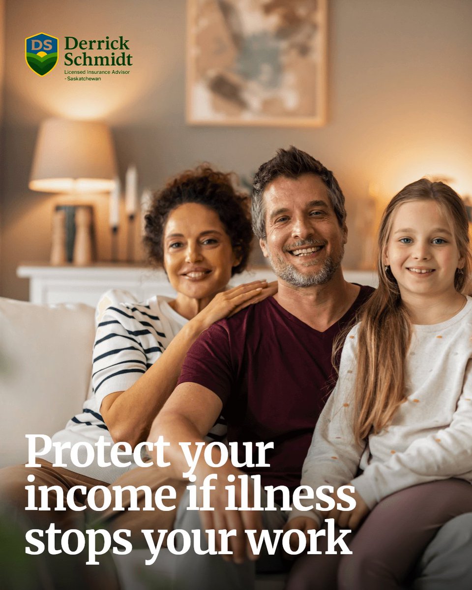 DerrickSchmidt3's tweet photo. Income protection covers your earnings if you can't work due to illness or injury. It keeps bills paid and your family supported. Reach out to Derrick Schmidt Insurance. #YXE #SaskatchewanFamilies #Insurance #FamilyProtection #PeaceOfMind #SimpleInsurance https://t.co/0hOAhp7Yyu