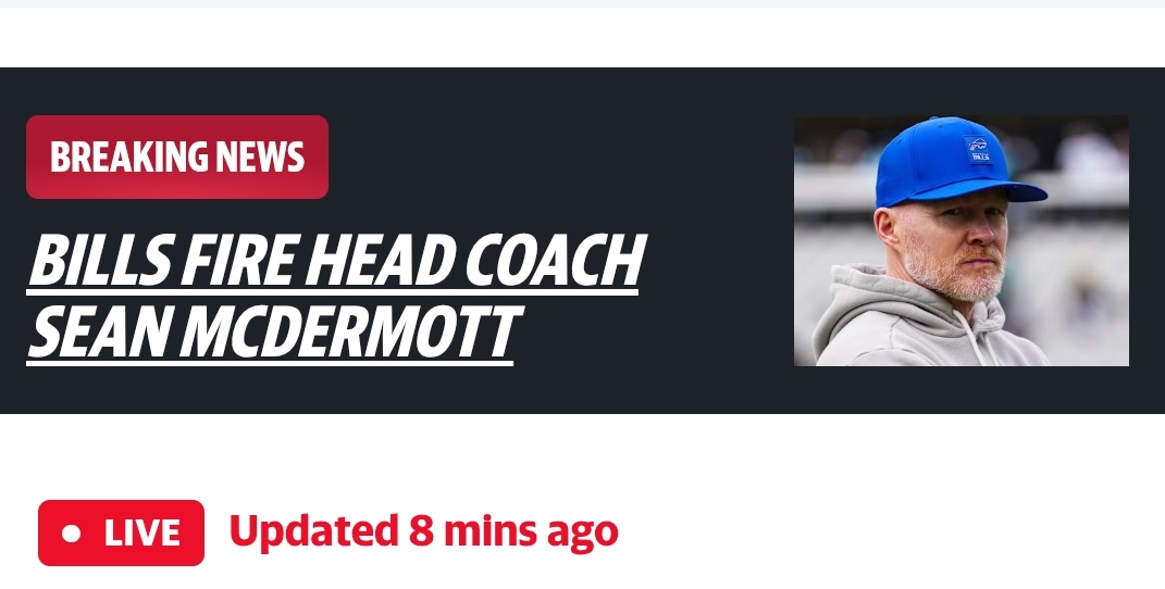 Abraham4641's tweet photo. 2026 NFL coaching news: Bills fire Sean McDermott, Falcons get Kevin Stefanski, Giants make John Harbaugh official....
🔴Live stream: https://t.co/m1JEDCtGhx

#mcdermott #BillsMafia https://t.co/ZByTxCm0W6