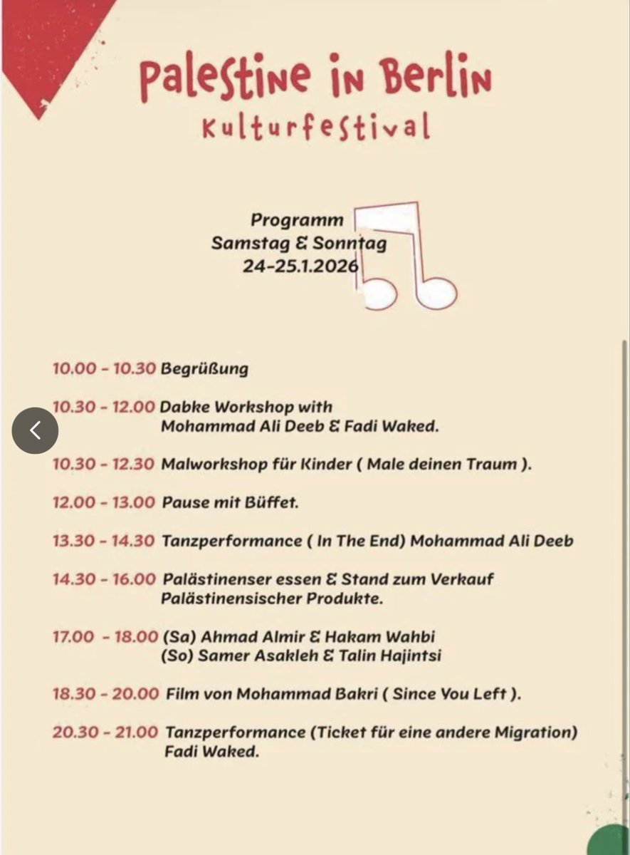 Ein mit Mitteln des Berliner Senats gefördertes palästinensisches Kulturfest illustriert seinen Flyer mit dem umgedrehten roten Hamas-Dreieck. Das ist seit zwei Jahren das Symbol des Judenmords auf Social Media.

Es fällt schwer, dies anders als eine dogwhistle für Antisemiten zu