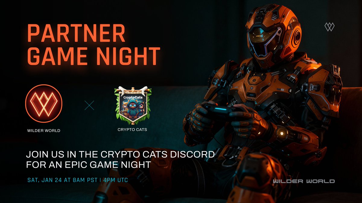 🎮CRYPTO CATS GAME NIGHT: 1 HR AWAY🎮 📍 Location: Crypto Cats Discord 🔗  C-Cats DC: https://t.co/rb0rXMqAP1 🗓️ Time: 8AM PT/ 4PM UTC 🙌 Play, chat,  and win some $WILD prizes when @WilderWorld