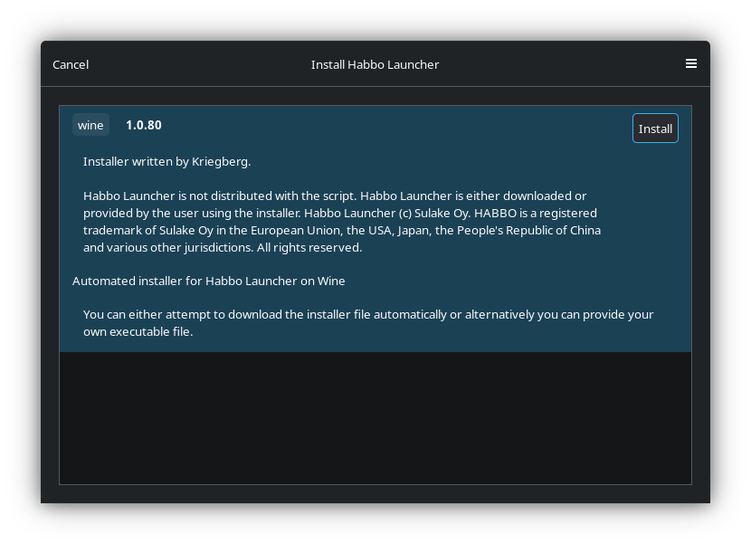 Good news to #Habbo players on #Linux. Habbo Launcher can now be installed via #Lutris which downloads the official launcher and installs it using Wine compatibility layer. 

Login token needs to be entered manually since I couldn't find a way for Lutris to bridge habbo:// links.