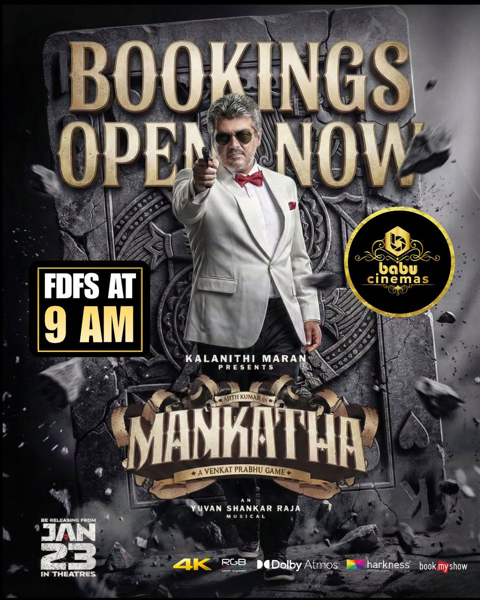 BabuCinemas's tweet photo. #Mankatha #FDFS9AM
Housefull vibes - Bookings in full flow
#Babucinemas #Bookmyshow #Kanchipuram https://t.co/7vCPLpurfH